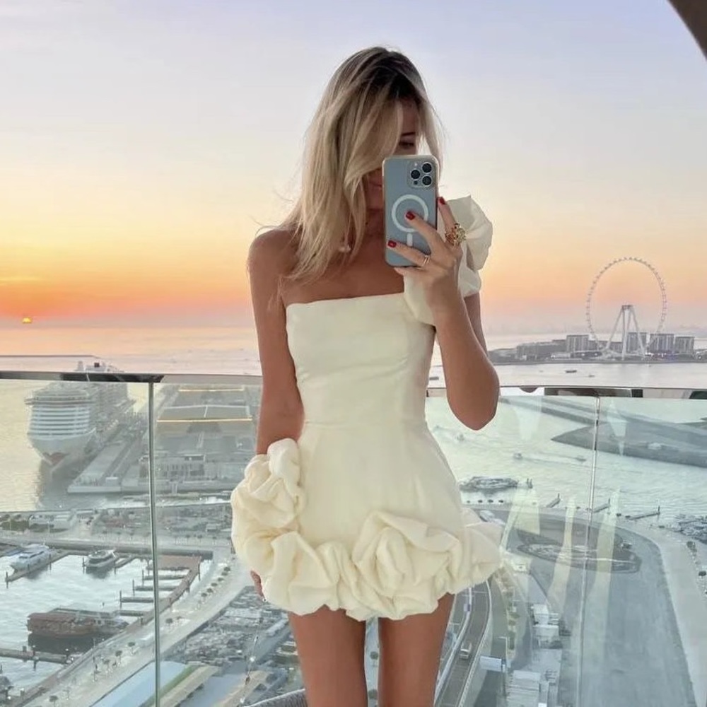 Post Meridiem White Ruffle Mini Dress